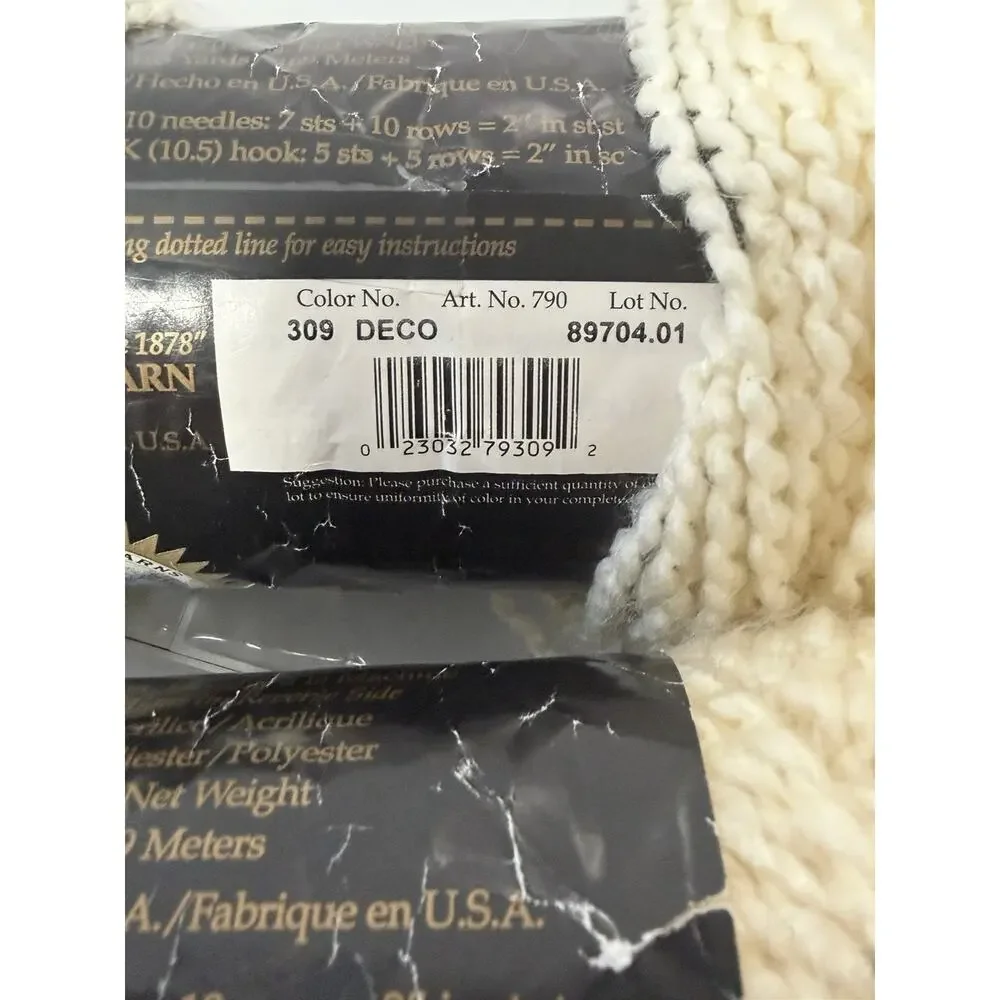 Lion Brand Homespun Textured Bulky #5 Yarn 2 Skein Lot 309 Deco Cream MPN 790